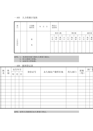 人事行政管理表格A横表格