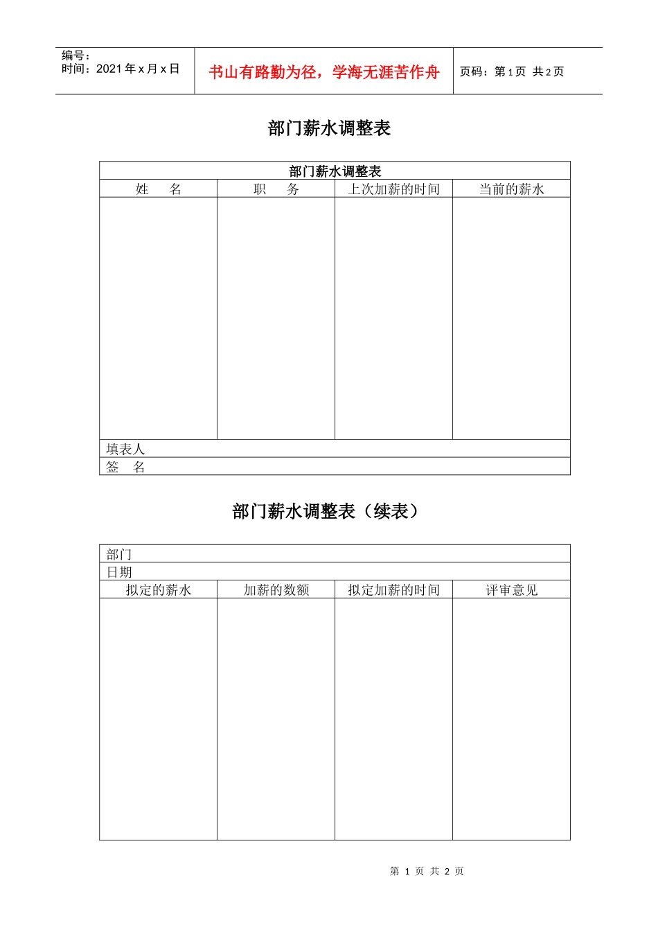 【薪酬福利】部门薪水调整表_第1页