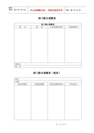 【薪酬福利】部门薪水调整表