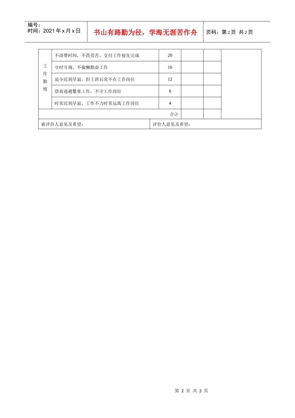 办公室职员绩效评价表_第2页