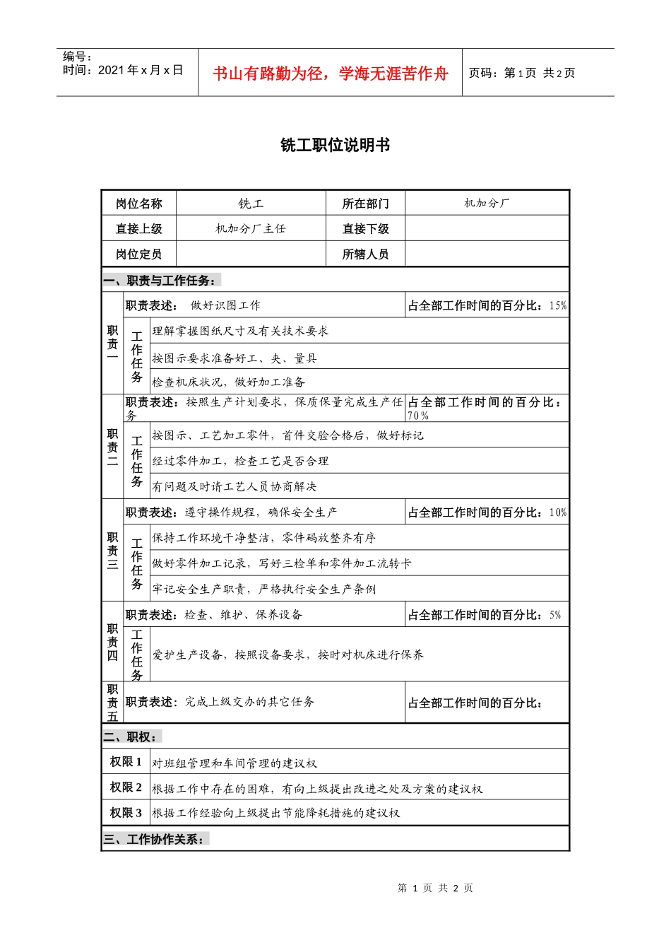 仪器生产企业铣工职位说明书_第1页