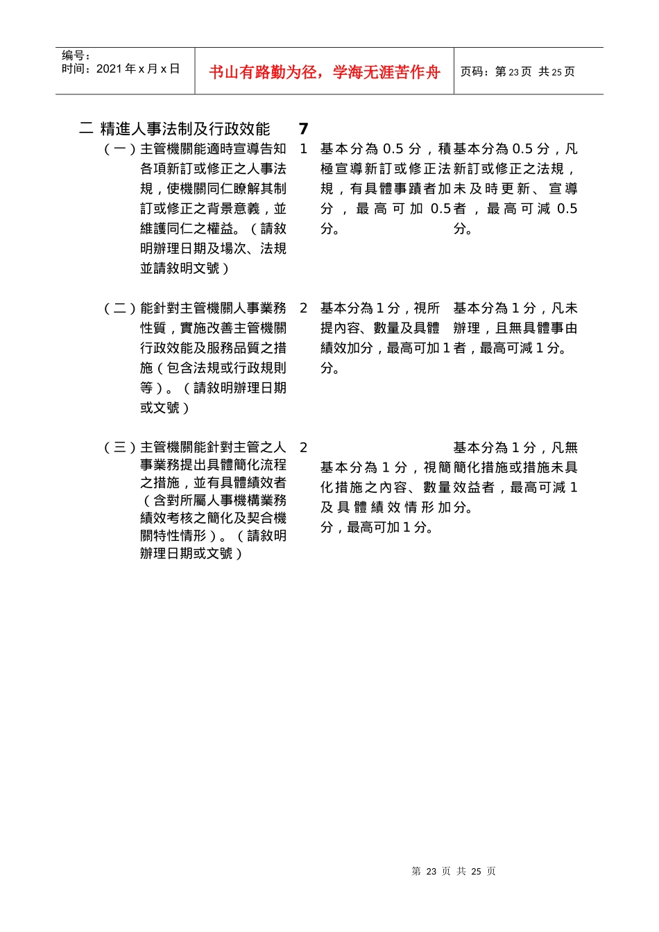 人事业务绩效考核项目及评分标准表_第2页