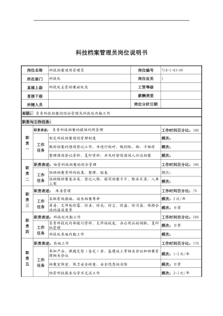 中船重工研究所科技档案管理员岗位说明书