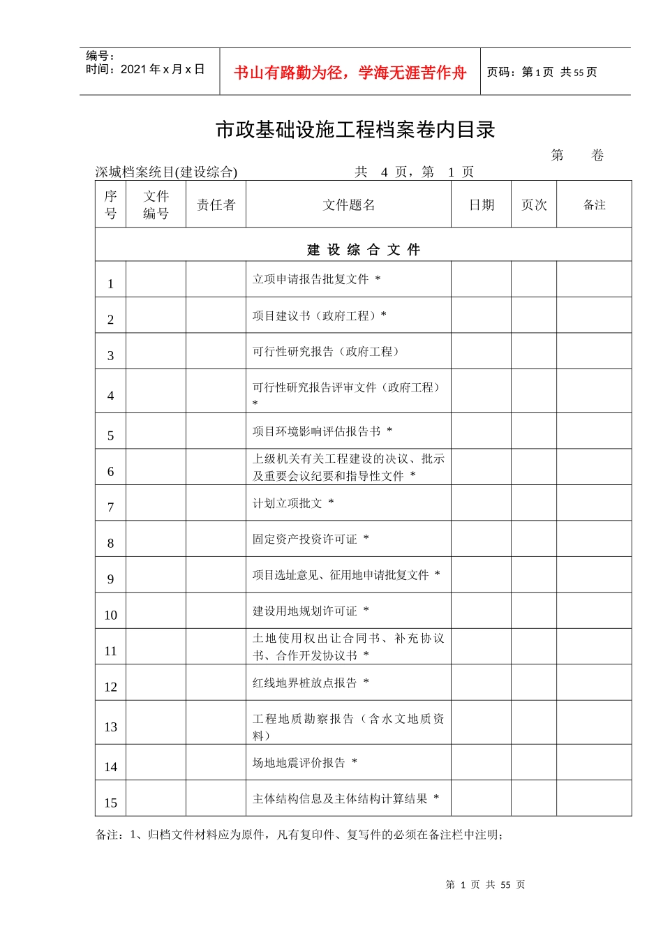 市政基础设施工程档案卷内目录(执行)_第1页