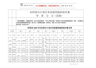 农村部分计划生育家庭奖励扶助对象