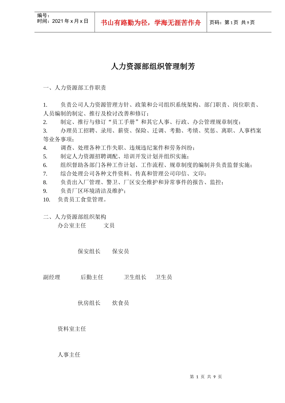 人力资源部组织管理制芳_第1页