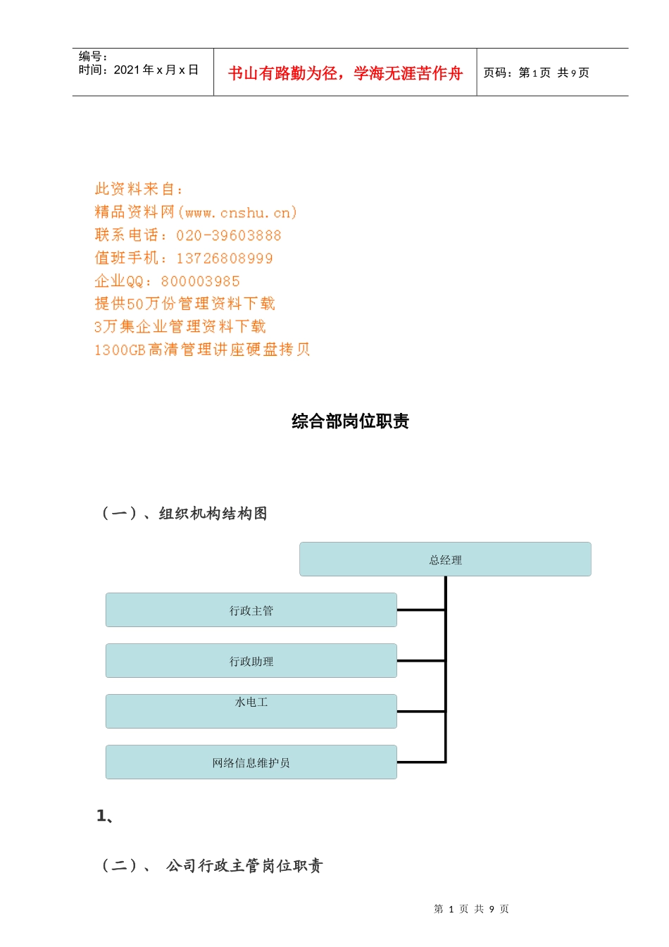 企业综合部岗位职责说明_第1页