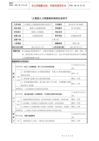 人力资源经理职务说明书