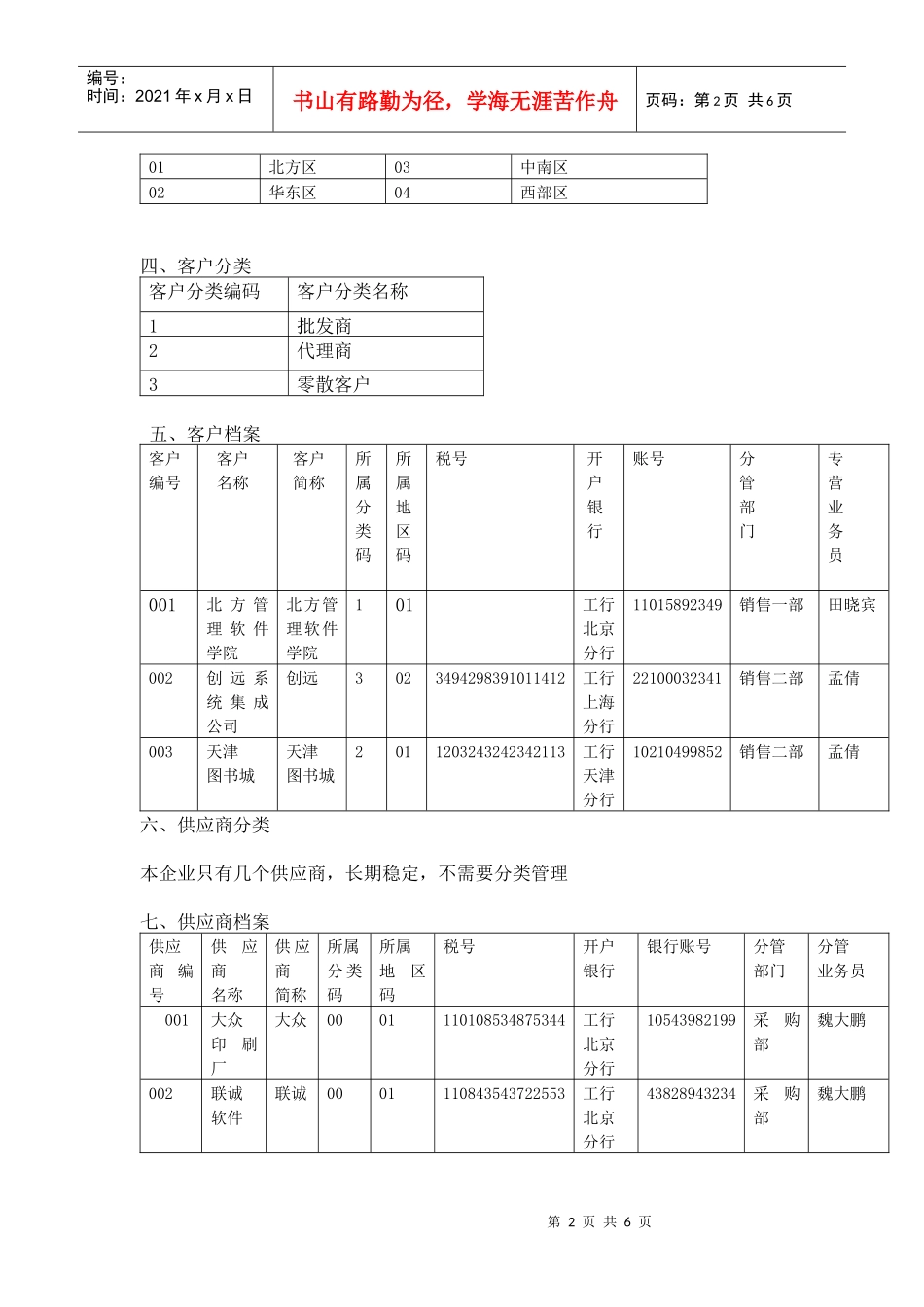 实训练习二 基础档案设置_第2页