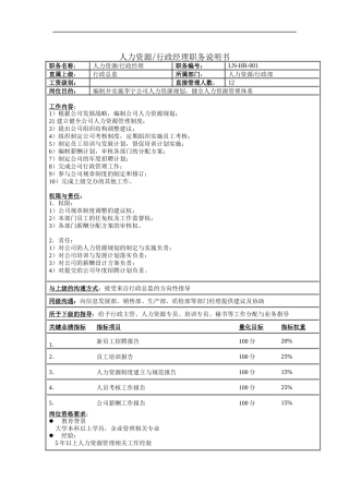 人力资源&行政经理职务说明书