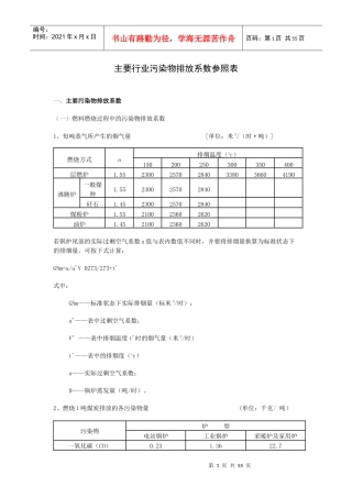 主要行业污染物排放系数参照表
