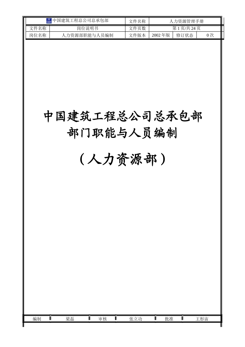 人力资源部部门职能与人员编制_第1页