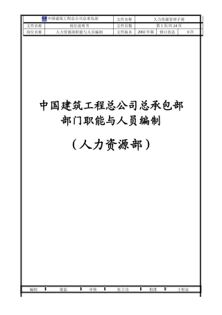 人力资源部部门职能与人员编制