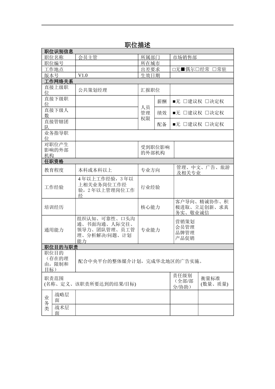 会员主管岗位说明书_第1页