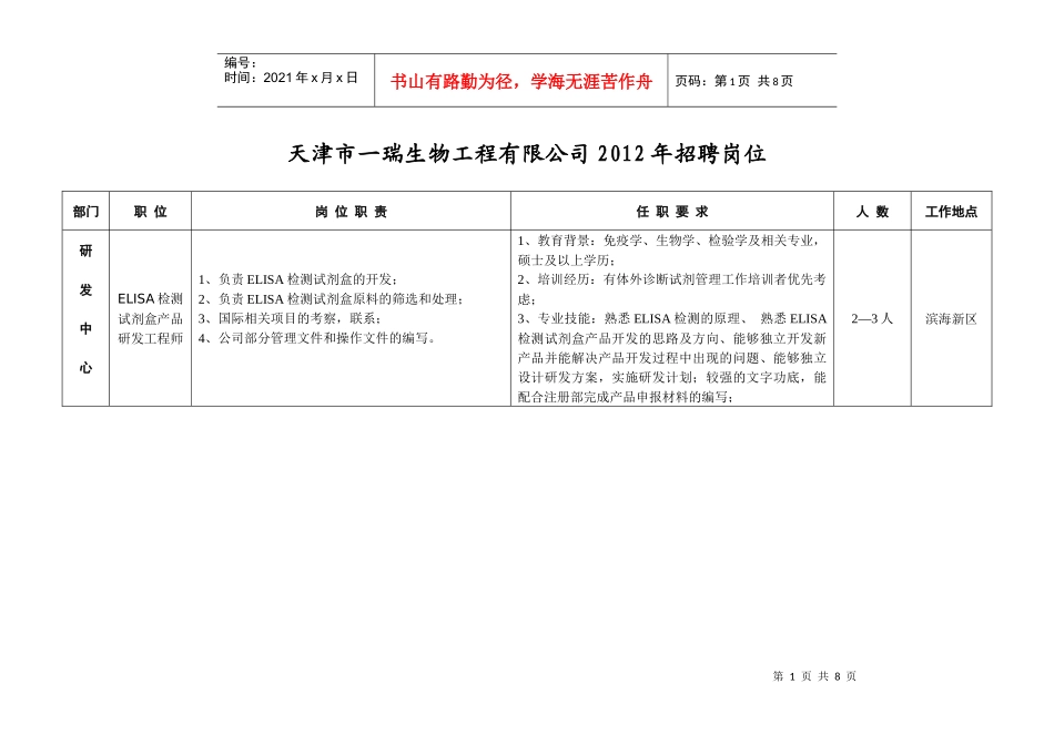 天津一瑞生物招聘信息_第1页