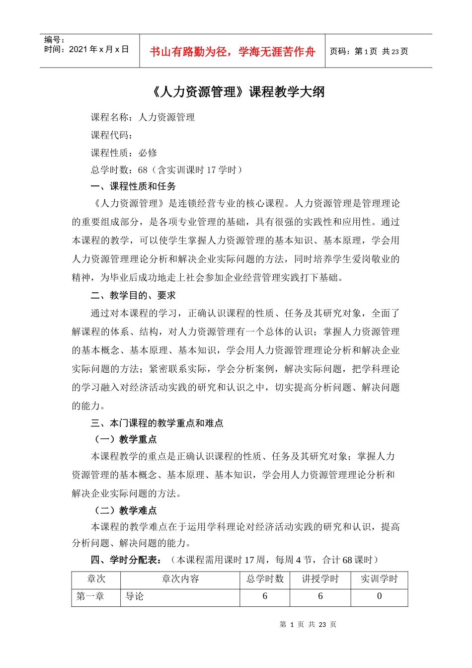 人力资源管理三纲_第1页