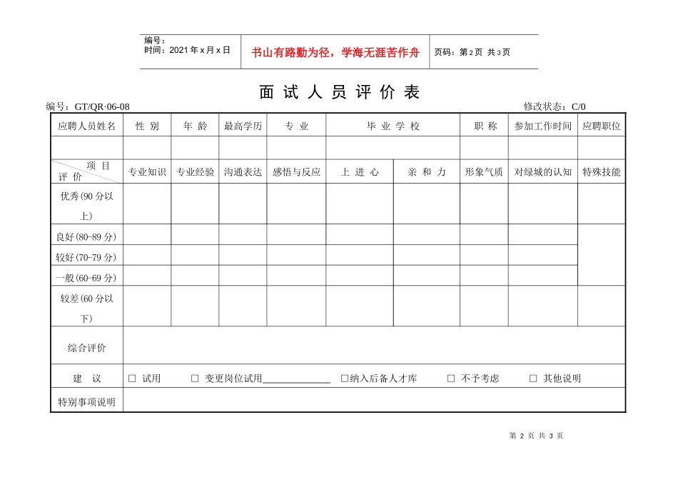 《应聘人员汇总表，面试人员评价表》_第2页