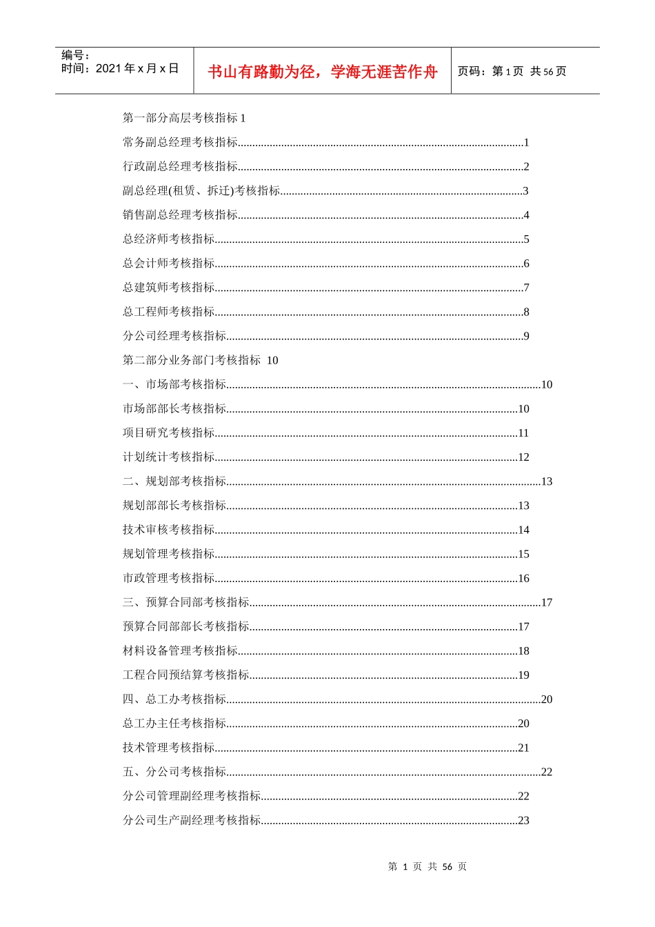 公司所有岗位考核指标、体系_第1页