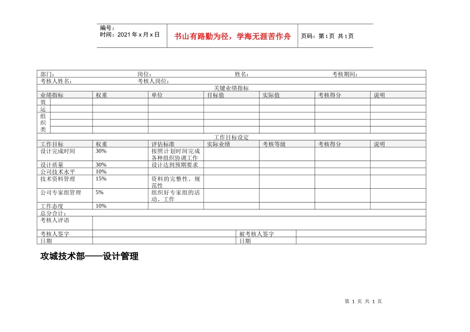 工程技术部设计管理绩效考核表_第1页