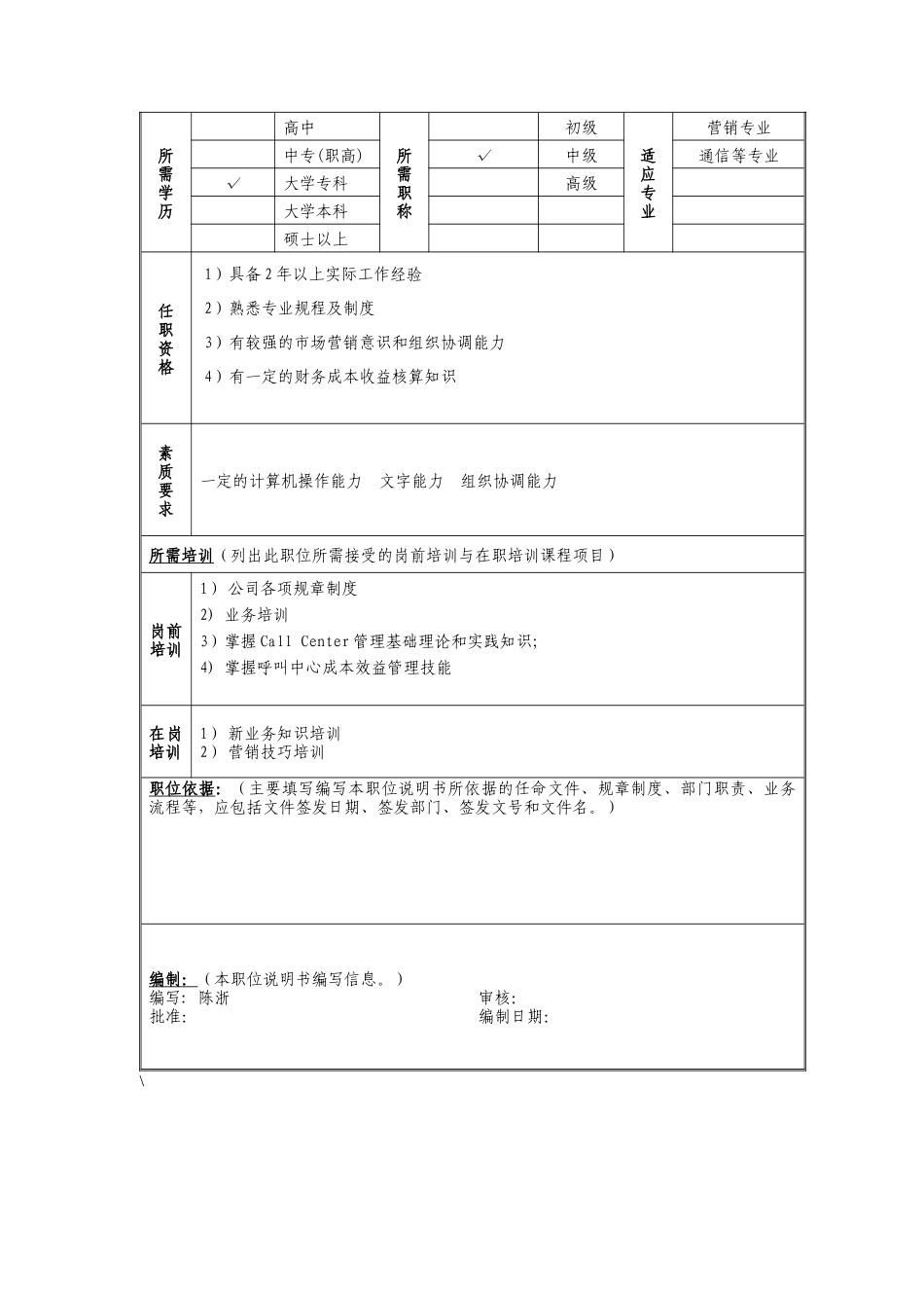 呼叫中心管理岗位说明书_第2页