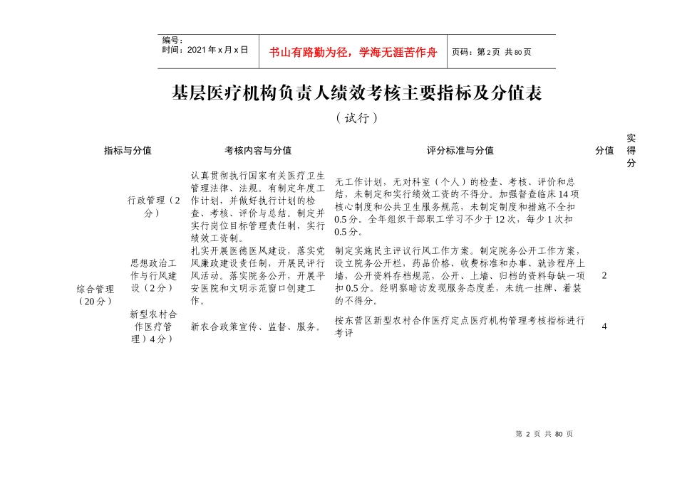 基层医疗机构主要负责人绩效考核评价细则_第2页
