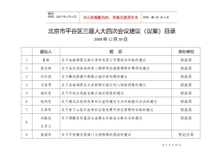 北京市平谷区三届人大四次会议建议(议案)目录