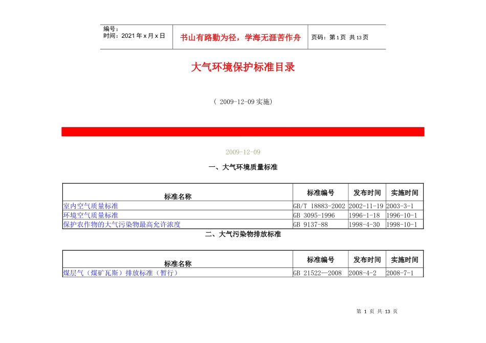 大气环境保护标准目录-恩施环保-恩施土家族苗族自治州环_第1页