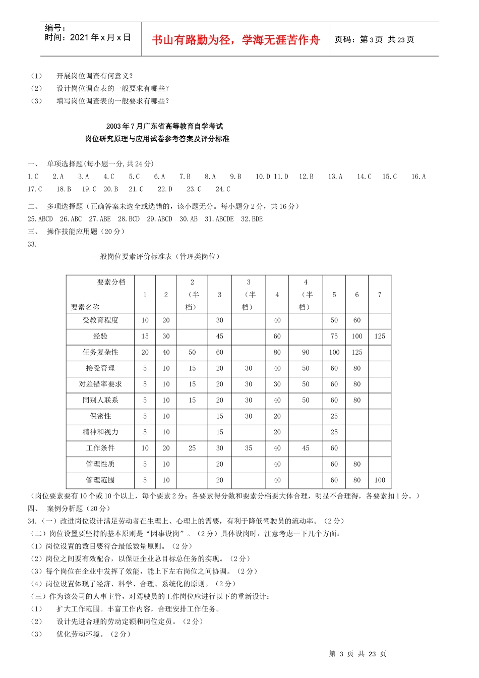 历年 工作岗位研究原理与应用 03年01月 04年01月 05年01月 08年01月_第3页