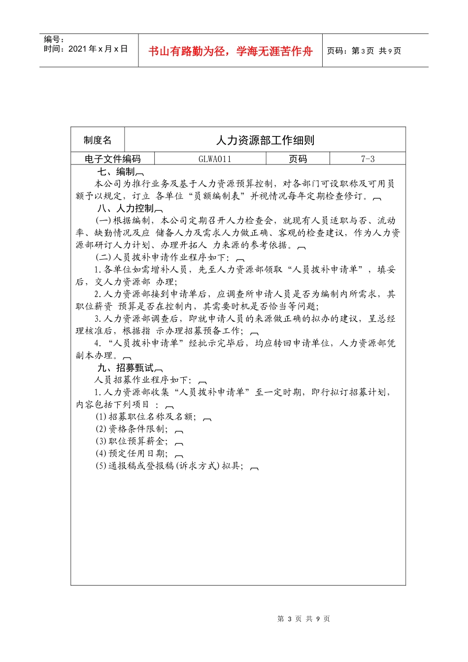 人力资源部工作细则_第3页