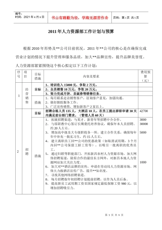 人力资源-2022XXXX年人力资源部工作计划与预算