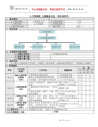 人力资源-20224人事事务专员岗位说明书