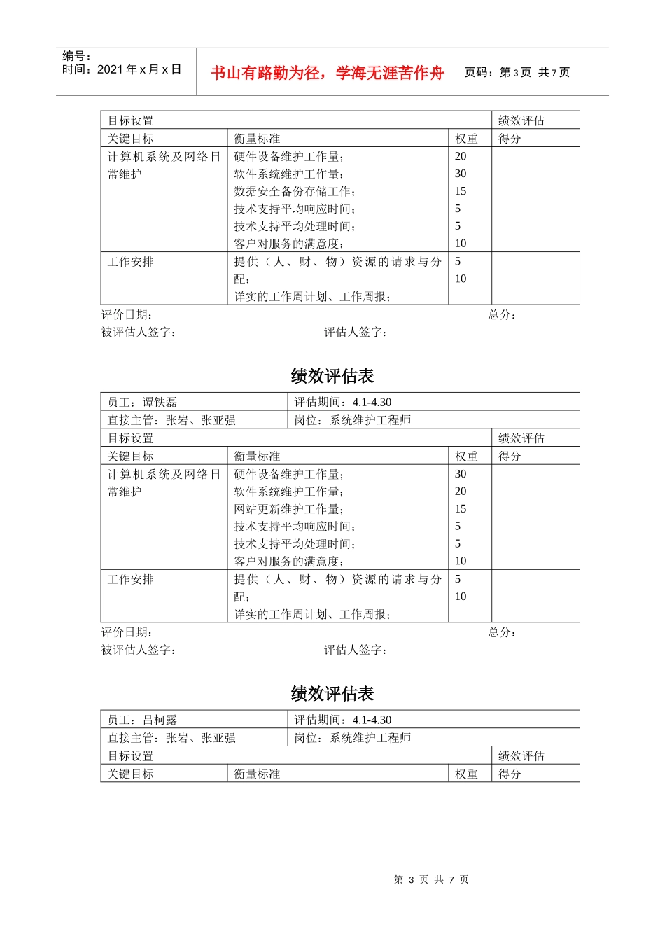 信息工程部绩效评估表_个人_第3页