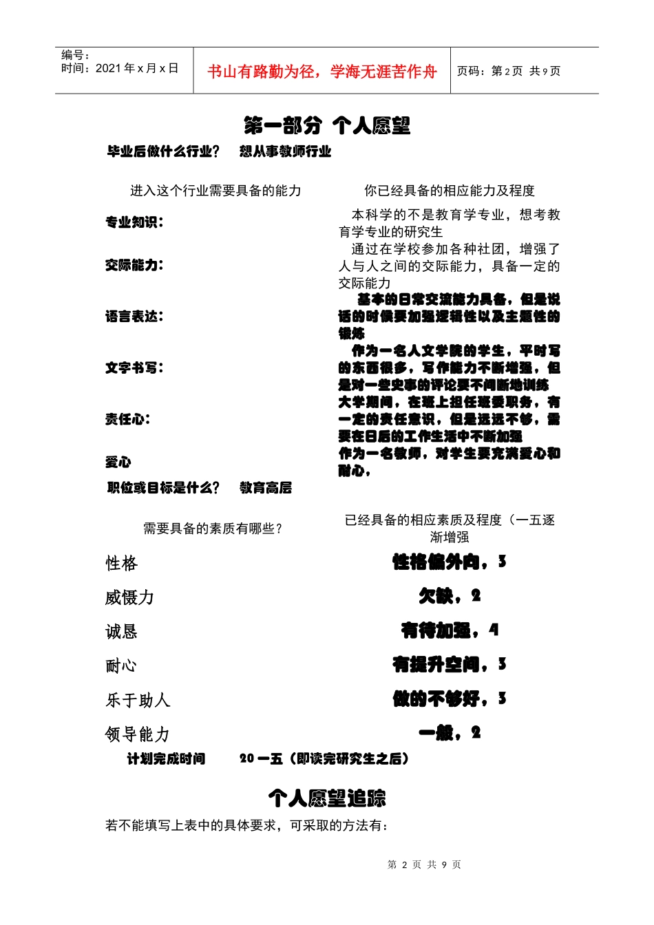大学生职业生涯规划--个人档案_第2页