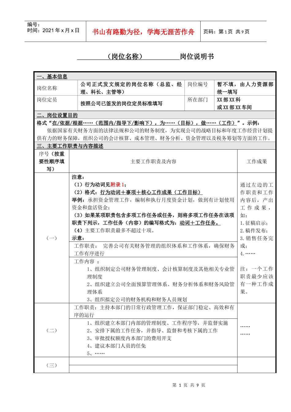 岗位说明书模版和填写说明——华夏基石_第1页