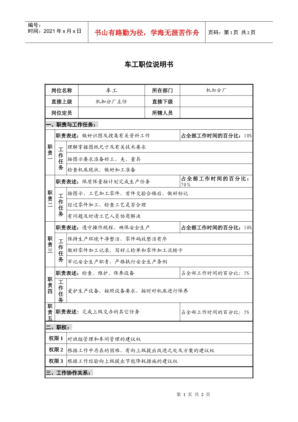 仪器生产企业车工职位说明书_第1页