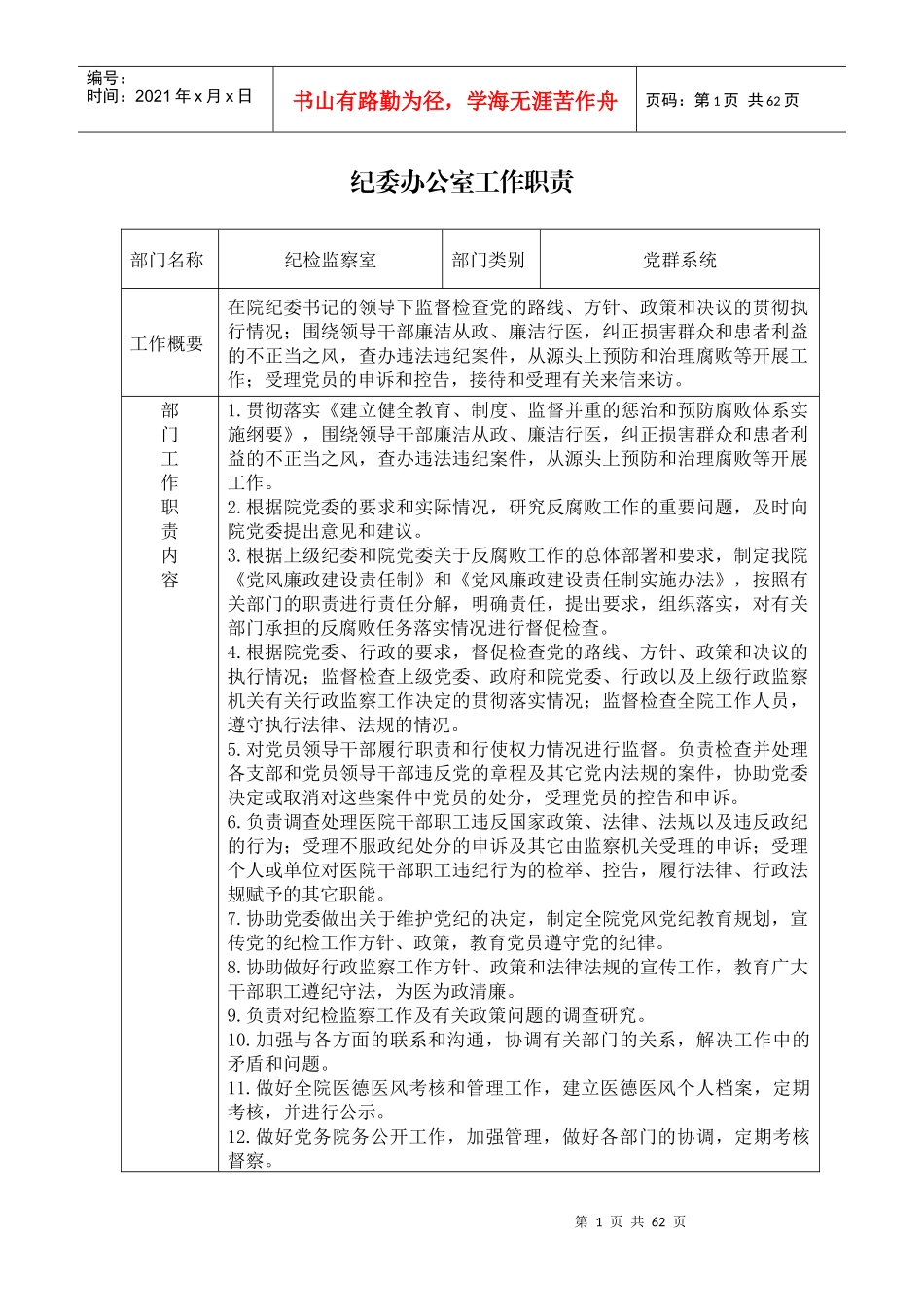 人力资源-2022510部门工作职责汇编_第1页