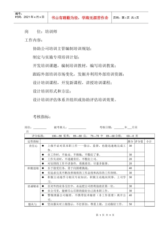 岗位工作内容和年度定性考核指标-培训师