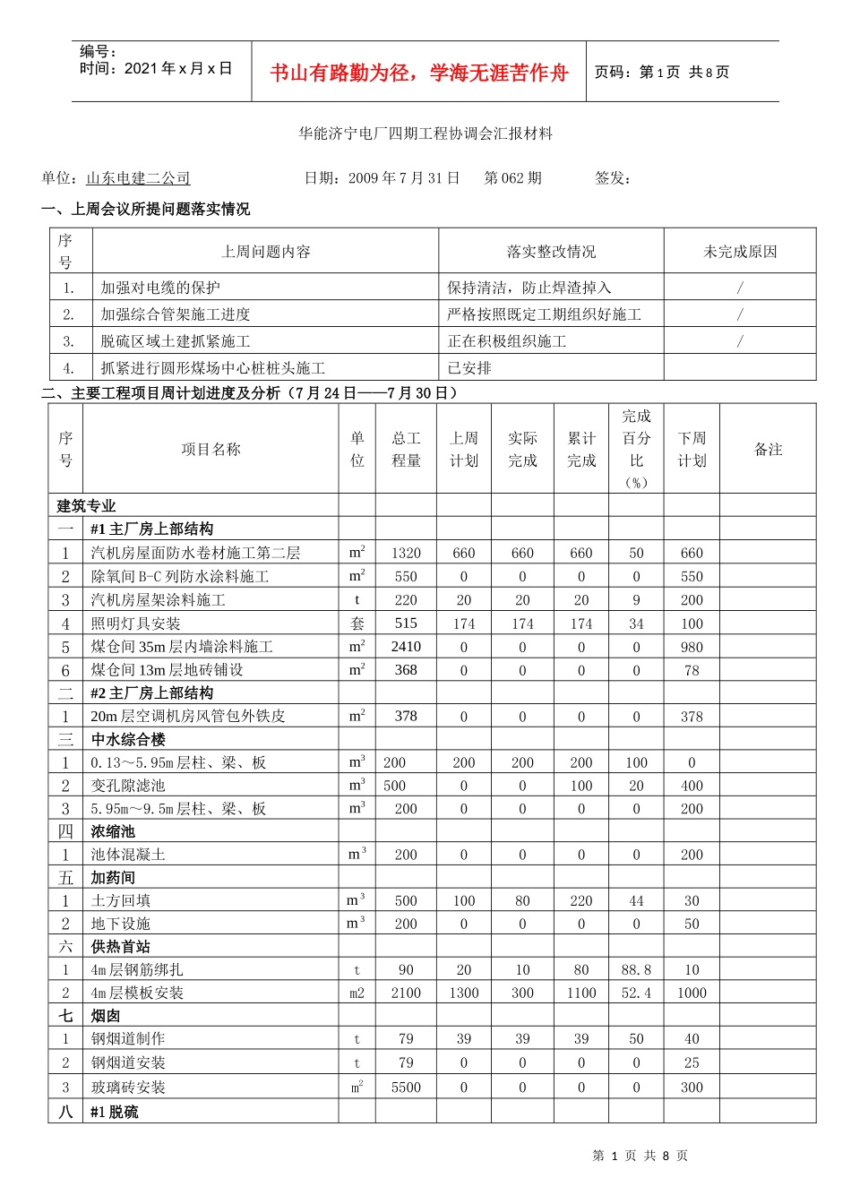 华能济宁电厂四期工程协调会汇报材料_第1页