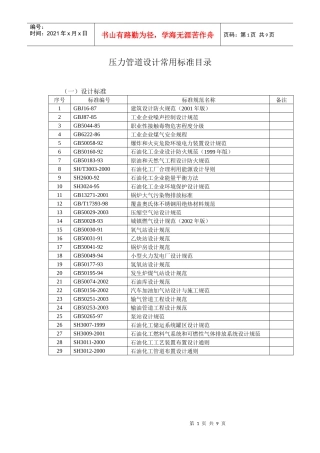 压力管道设计常用标准目录
