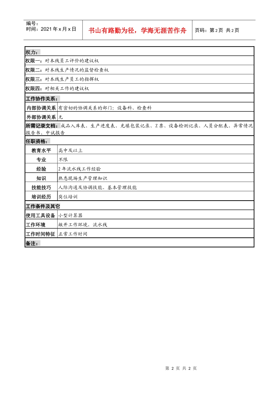 化妆品公司sbl岗位说明书_第2页