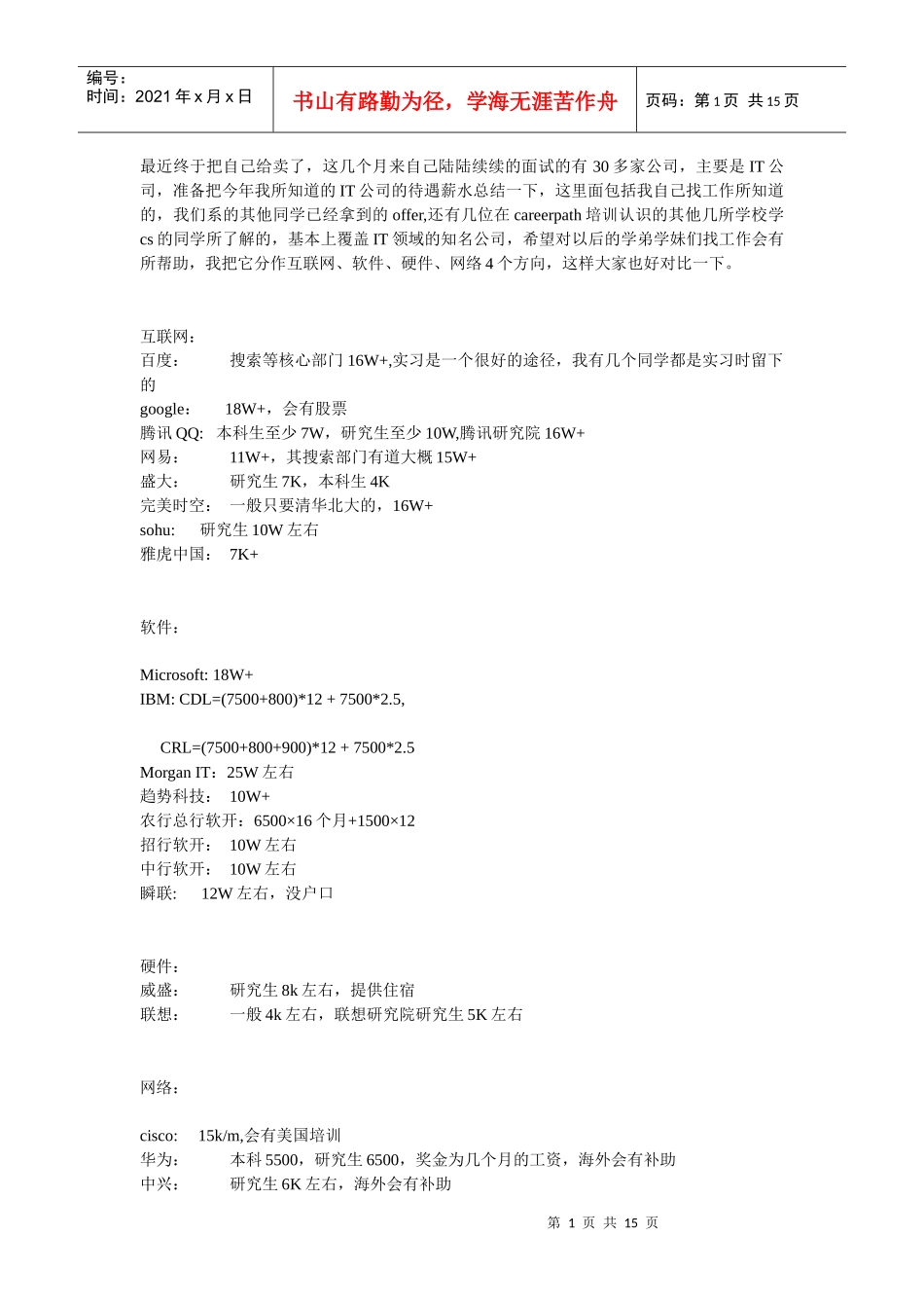 历年计算机专业工资_第1页