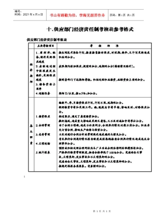供应部门经济责任制考核表