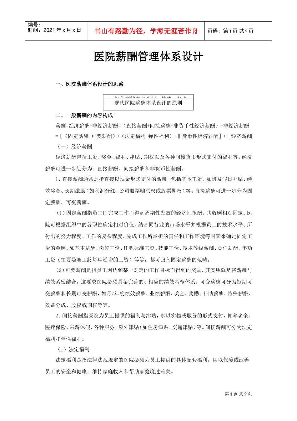 医院薪酬管理体系设计_第1页
