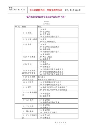 临床执业助理医师专业综合笔试大纲(新)