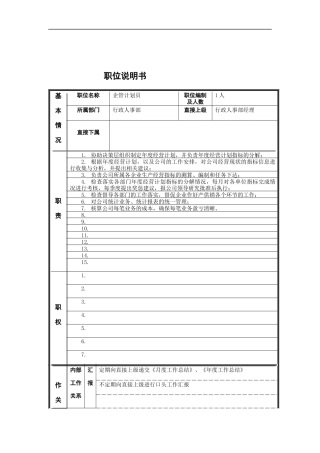 企管计划员岗位说明书