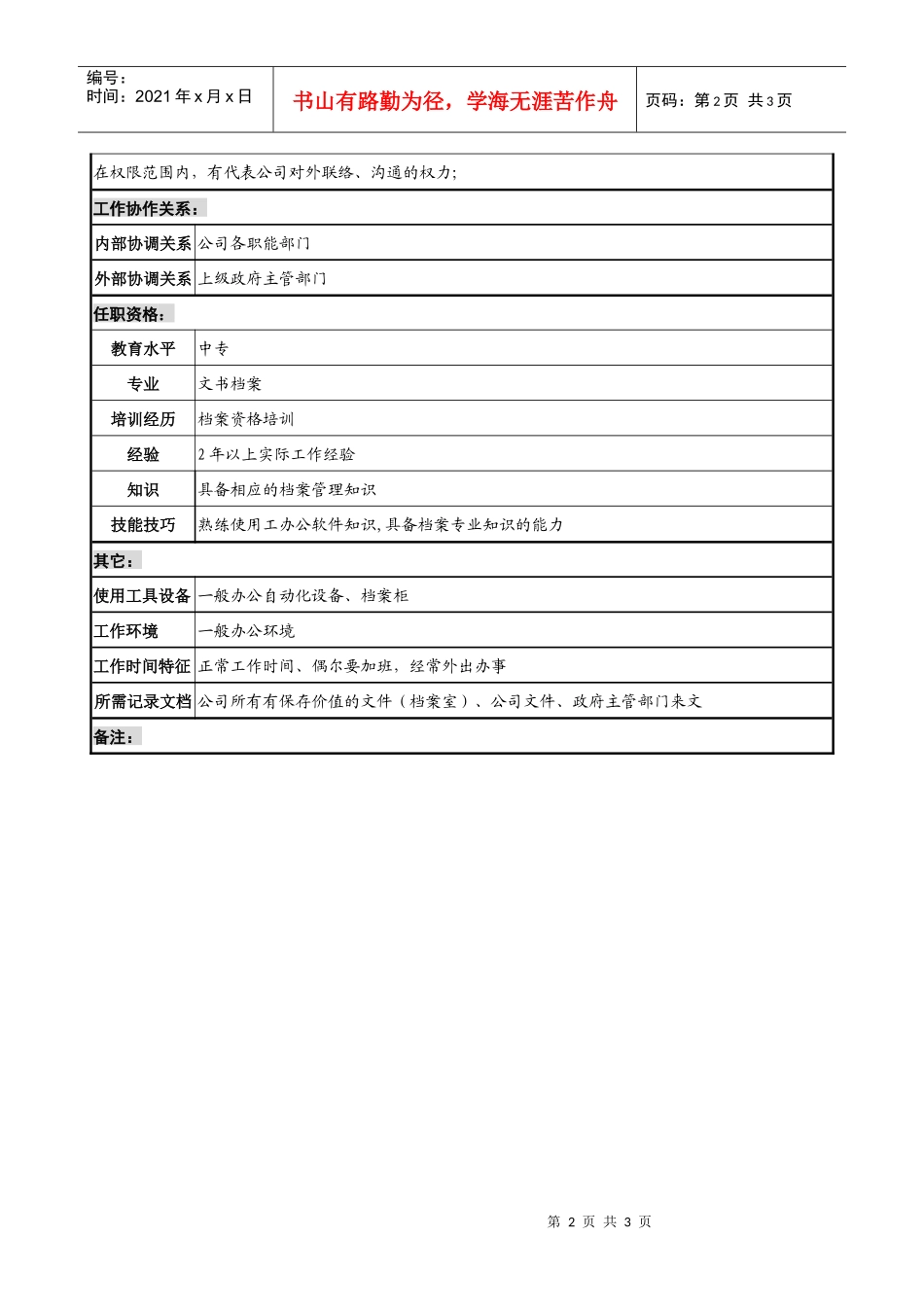 制鞋企业行政事务部文书岗位说明书_第2页