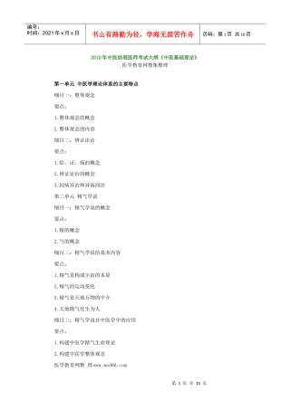 人力资源-2022XXXX年中医助理医师考试大纲《中医基础理论》