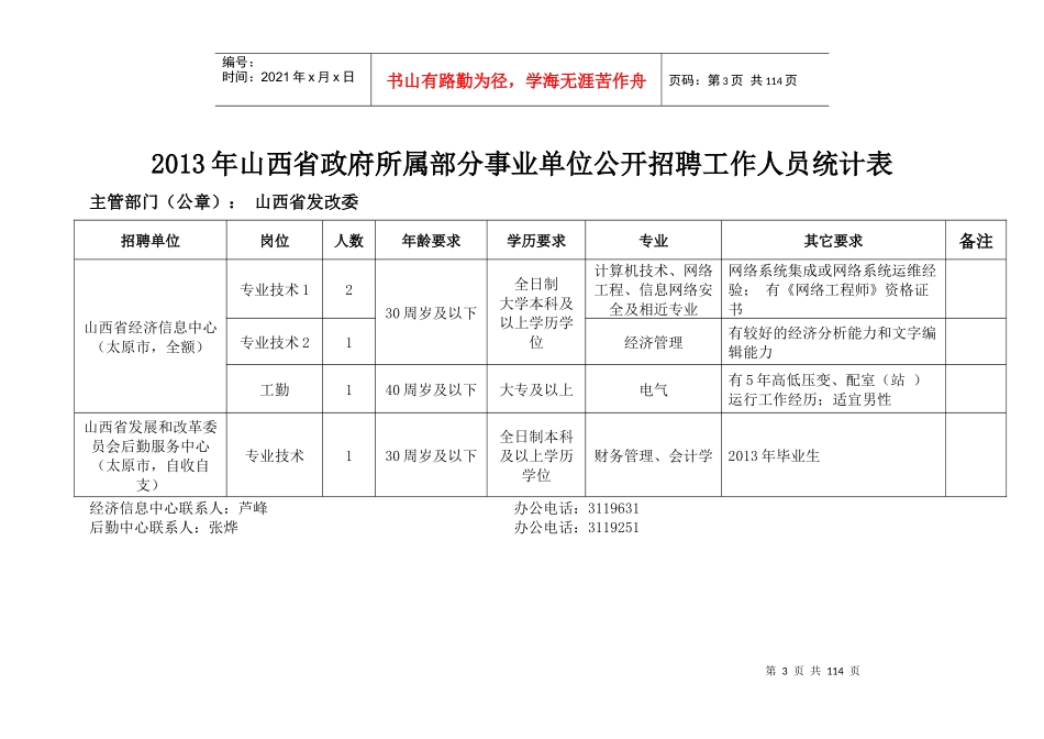 人力资源-2022XXXX年山西省政府所属部分事业单位公开招聘工作人员统_第3页