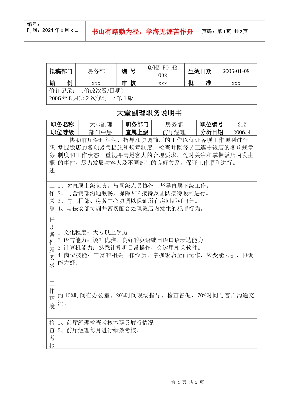 大堂副理职务说明书_第1页