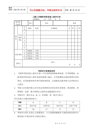 工勤人员绩效考核直接上级评分表